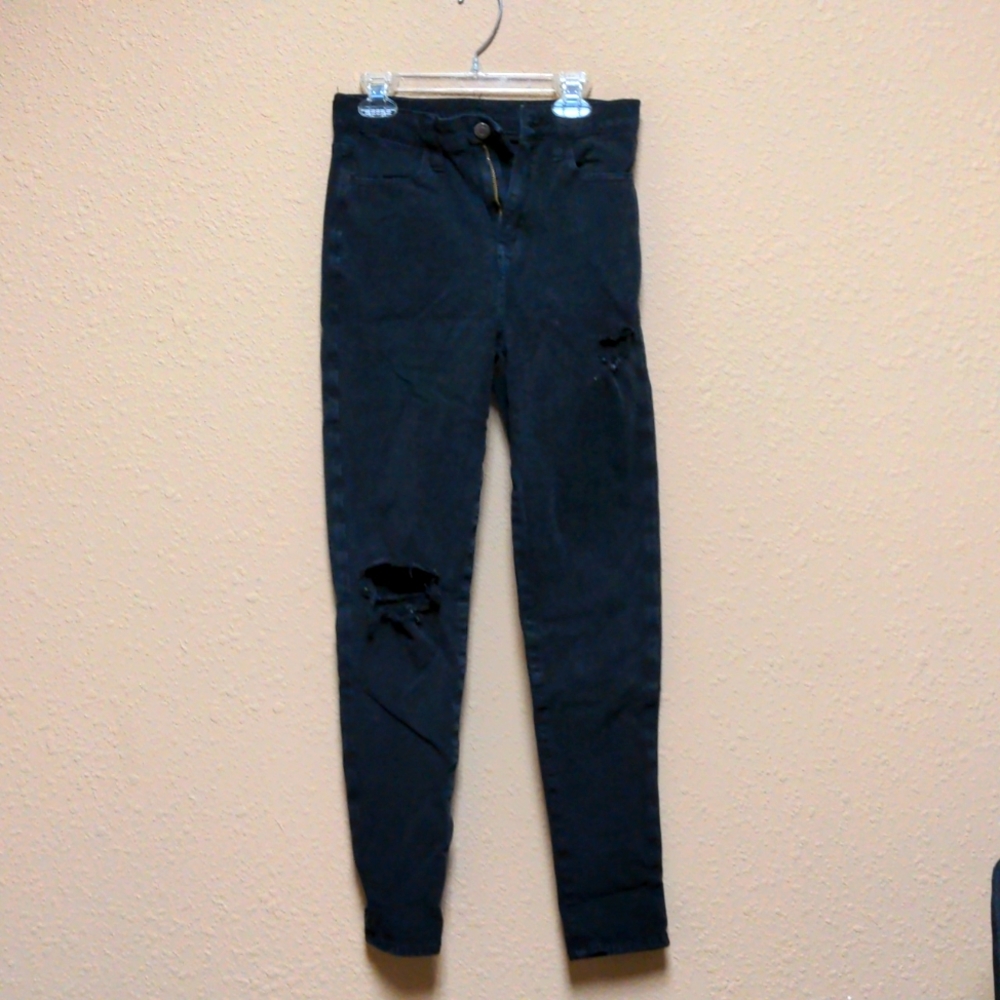 American eagle super hi-rise jegging black distressed size 0